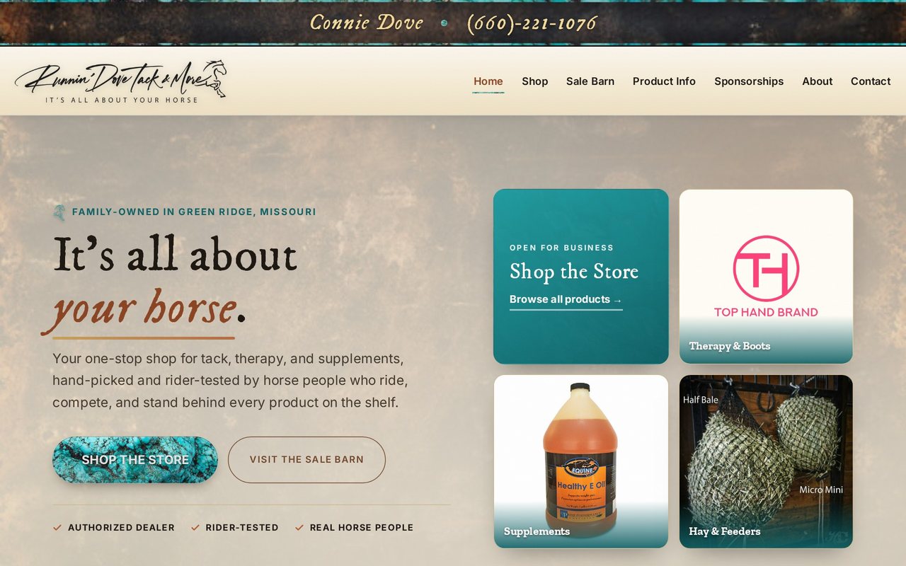 Runnin' Dove Tack & More · website preview